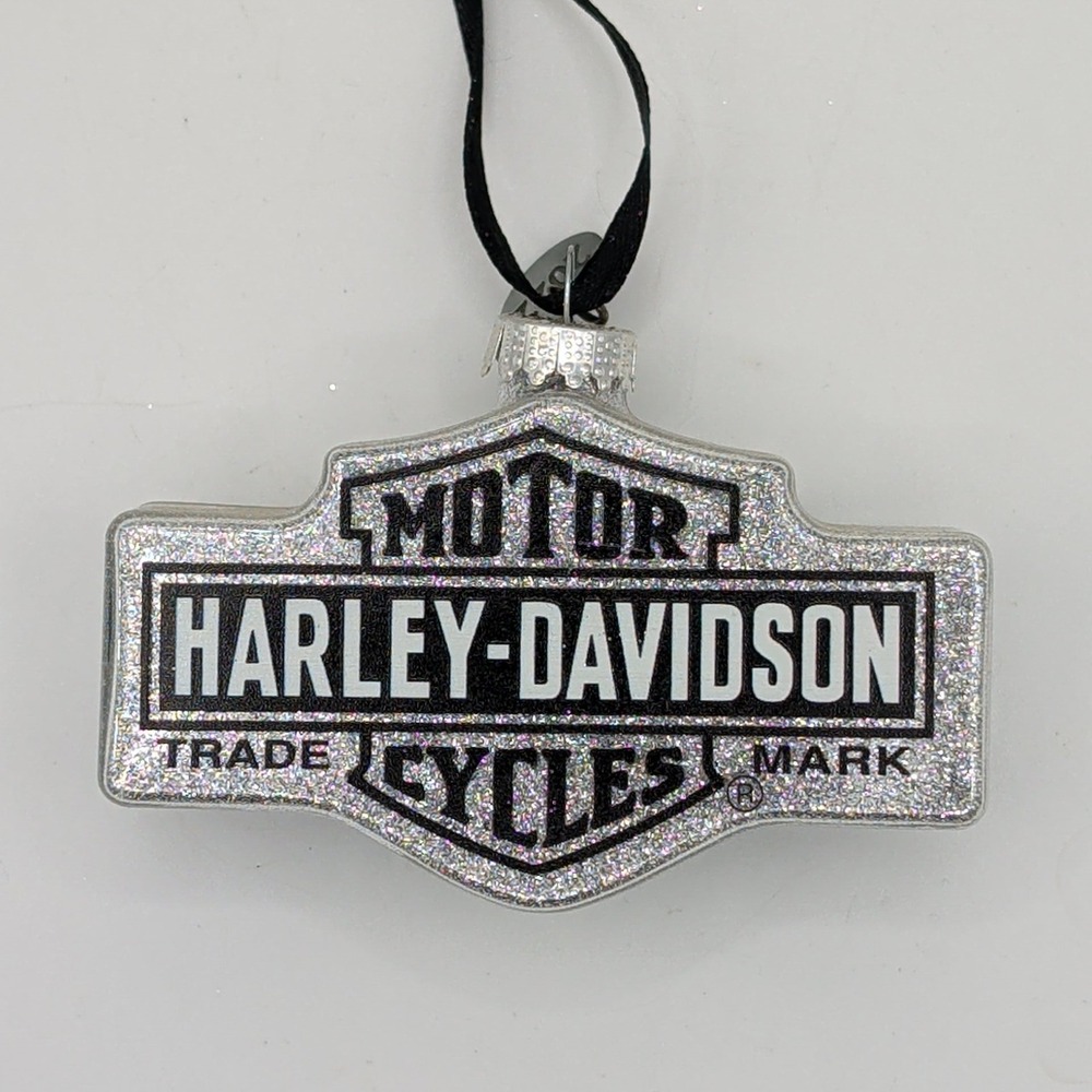 Harley-Davidson 2022 Silver Glitter Bar & Shield Logo Christmas Ornament Dated - Picture 2 of 5